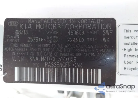 2014 Kia Cadenza Premium z USA, uszkodzony, nr VIN KNALN4D7XE5140139